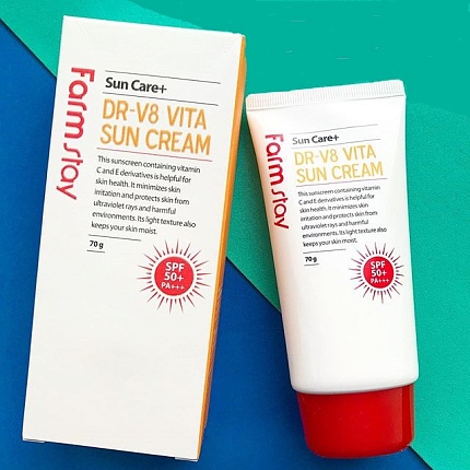 Витаминный солнцезащитный крем SPF 50+, FarmStay DR-V8 Vita Sun Cream