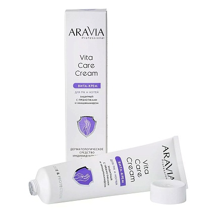 Крем для рук и ногтей защитный с пребиотиками и ниацинамидом (100 мл), Aravia / Vita Care Cream