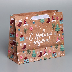 Пакет крафтовый горизонтальный «Новогодние подарочки», ML 27 × 23 × 11,5 см