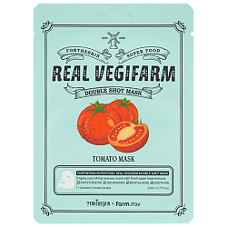 Тканевая маска для сияния кожи с экстрактом томата, FarmStay + Fortheskin Super Food Real Vegifarm Double Shot Mask-Tomato