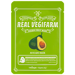 Смягчающая тканевая маска с экстрактом авокадо, FarmStay + Fortheskin Super Food Real Vegifarm Double Shot Mask-Avocado