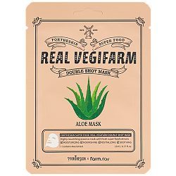 Успокаивающая тканевая маска с экстрактом алоэ, FarmStay + Fortheskin Super Food Real Vegifarm Double Shot Mask-Aloe