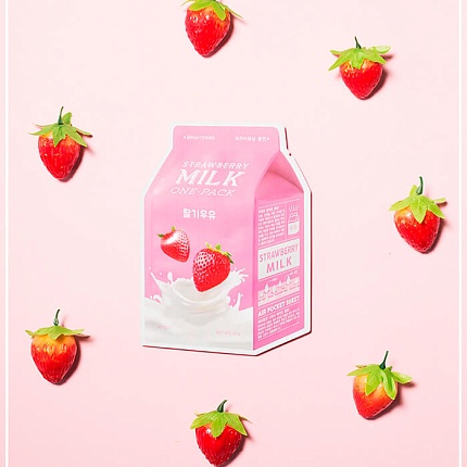 Осветляющая тканевая маска с клубникой, A'Pieu Strawberry Milk One-Pack