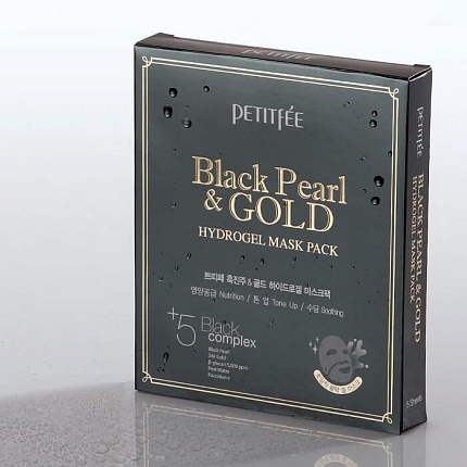 Гидрогелевая маска с золотом и жемчугом, Petitfee Black Pearl & Gold Hydrogel Mask Pack