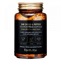 Сыворотка с золотом и пептидами для возрастной кожи (250 мл), FarmStay 24K Gold & Peptide Solution Prime Ampoule