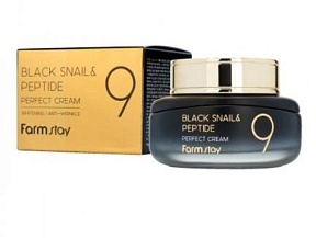 Омолаживающий крем для лица с комплексом из 9 пептидов, FarmStay Black Snail & Peptide9 Perfect Cream