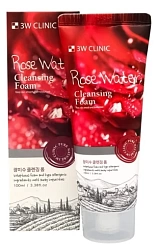 Пенка для умывания с розовой водой (100 мл), 3W Clinic Rose Water Foam Cleansing